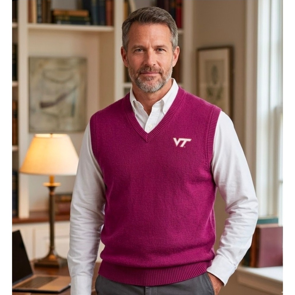 Virginia Tech VT Sweater Vest Mens Maroon V-Neck Knit Andrew Rohan‎ Made in USA